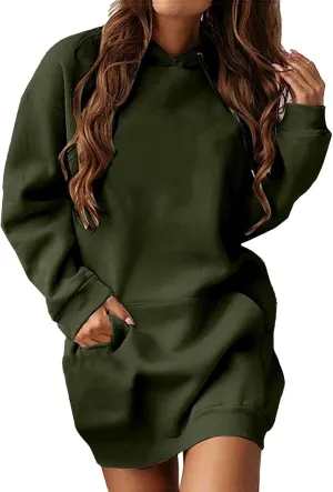 Hoodie Dress for Women Oversized Hooded Pullover Long Sleeve Sweatshirts Casual Fall Winter Hoodies Dress with Pocket