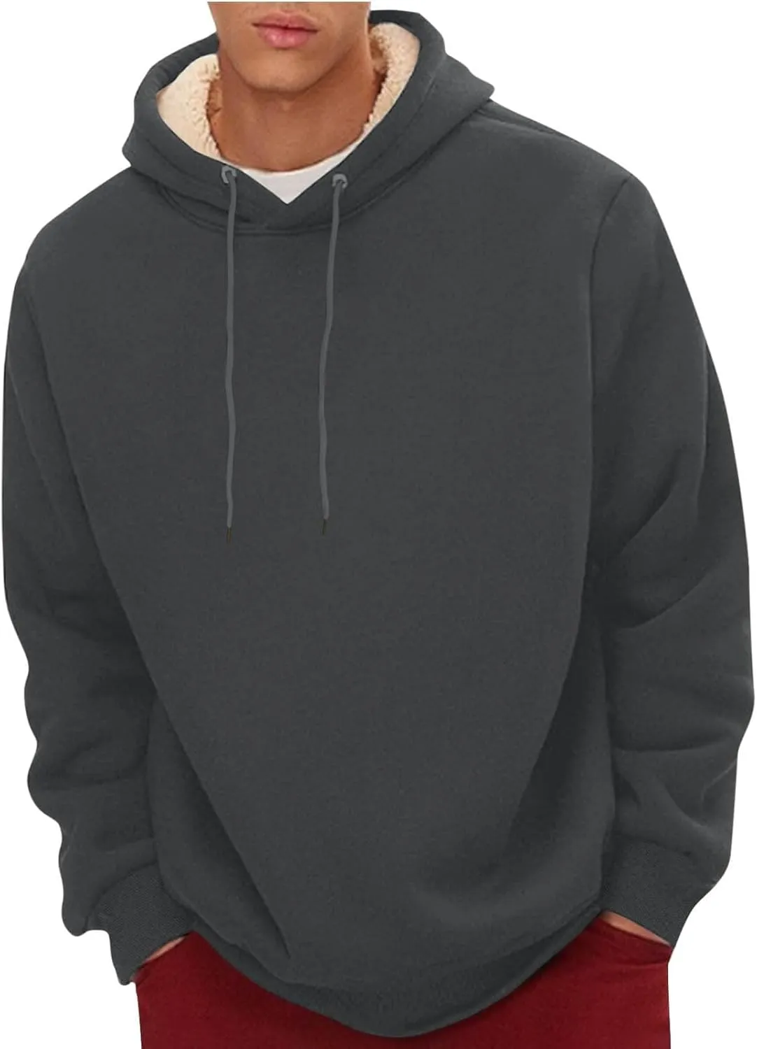 Hoodies for Men Long Sleeve Drawstring Hoodies Soild Hooded Shirt Winter Thick Pullover Basic Hoodie Kangaroo Pocket