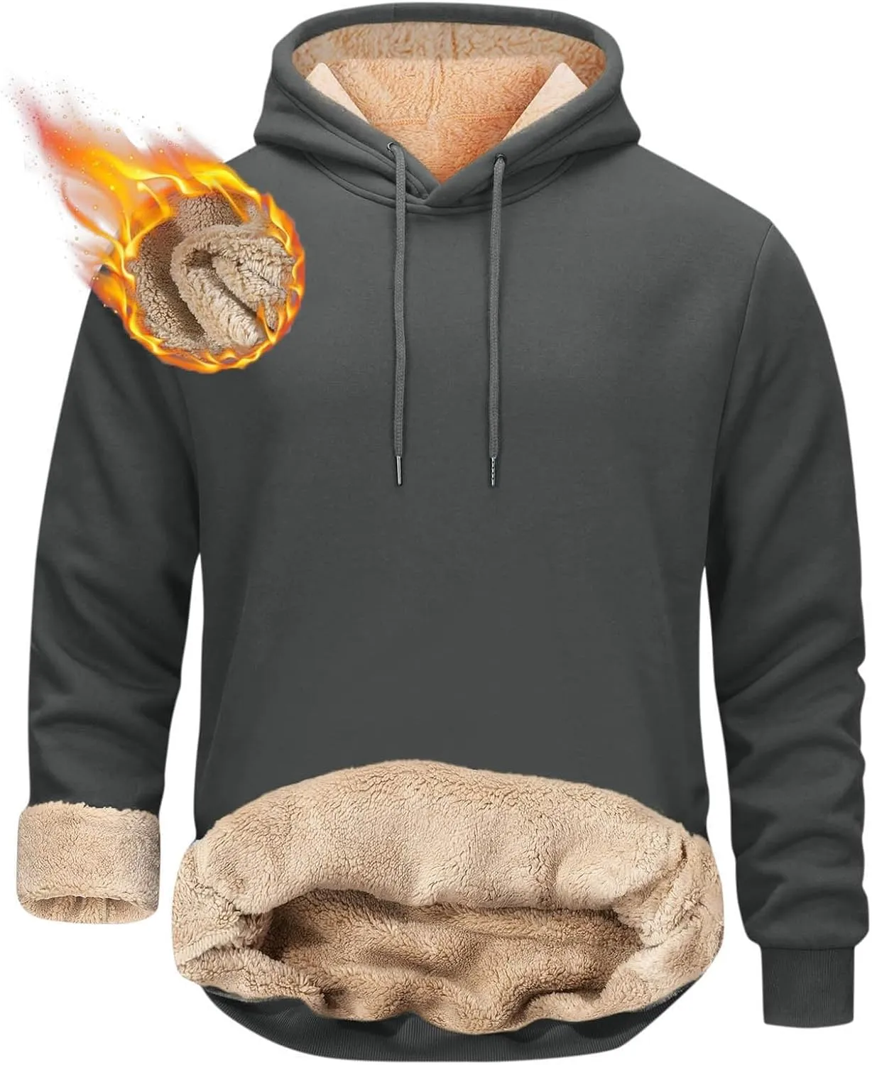 Hoodies for Men Long Sleeve Drawstring Hoodies Soild Hooded Shirt Winter Thick Pullover Basic Hoodie Kangaroo Pocket