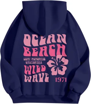 Hoodies For Teen Girls Letter Print Long Sleeve Drawstring Casual Graphic Pullover Cute Oversize Hoodie