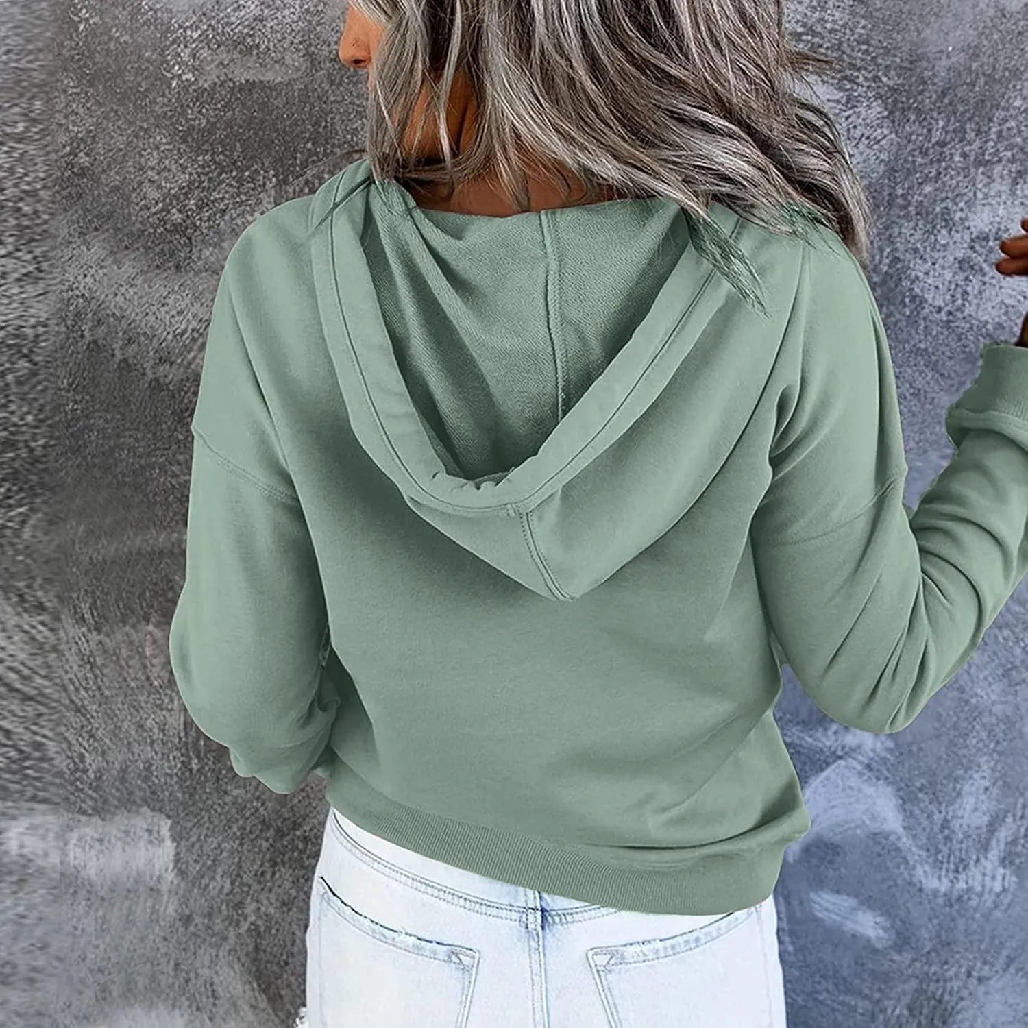 Hoodies for Women Button Collar Drawstring Lightweight Hooded Sweatshirt Casual Long Sleeve Pullover Tops Trendy Fall Clothes