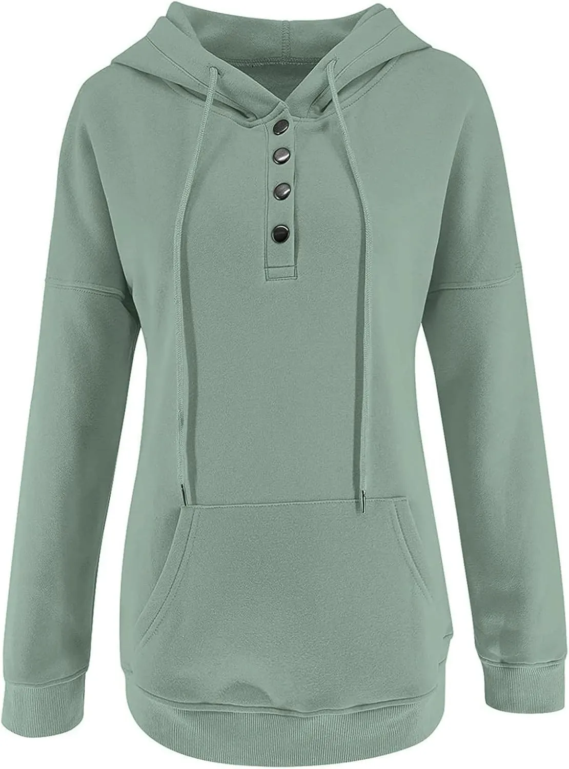 Hoodies for Women Button Collar Drawstring Lightweight Hooded Sweatshirt Casual Long Sleeve Pullover Tops Trendy Fall Clothes