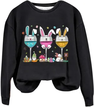 Hoodies For Women For Women Easter Eggs Graphic Loose Fit Crew Neck Sweat Shirts Festival Long Sleeve Tops with Pocket