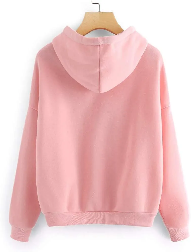 Hoodies for Women Pullover Basic Solid Long Sleeve Crewneck Sweatshirts Teen Girls Oversized Hooded Tops Shirts