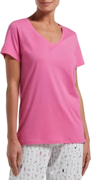HUE Women's Sleepwell Basic Short Sleeve V-Neck T-Shirt for Lounging Or Sleeping, Made with Temperature Regulating Technology
