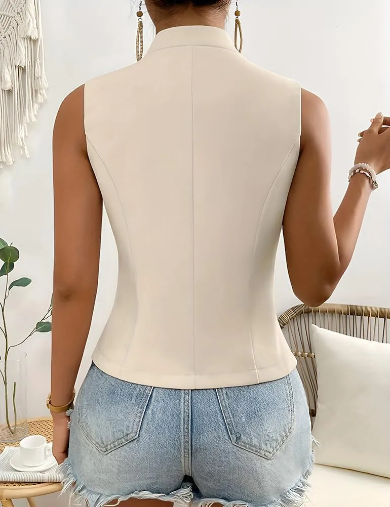 IDEALSANXUN Womens Suit Vest Spring Summer V Neck Sleeveless Blazer Jackets Waistcoat Cardigan Vest tops