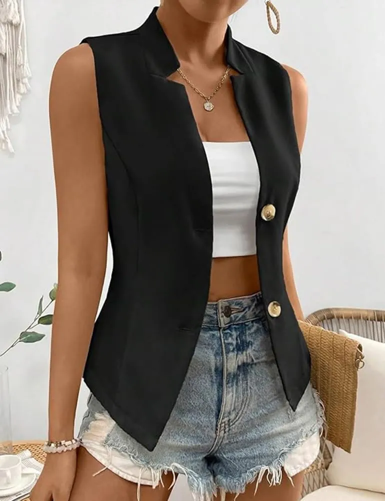 IDEALSANXUN Womens Suit Vest Spring Summer V Neck Sleeveless Blazer Jackets Waistcoat Cardigan Vest tops