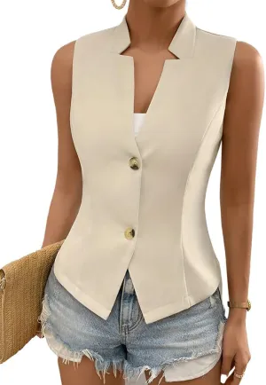 IDEALSANXUN Womens Suit Vest Spring Summer V Neck Sleeveless Blazer Jackets Waistcoat Cardigan Vest tops