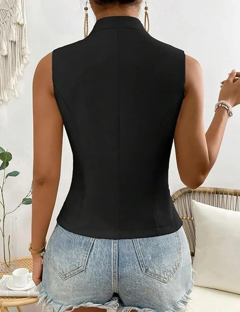 IDEALSANXUN Womens Suit Vest Spring Summer V Neck Sleeveless Blazer Jackets Waistcoat Cardigan Vest tops