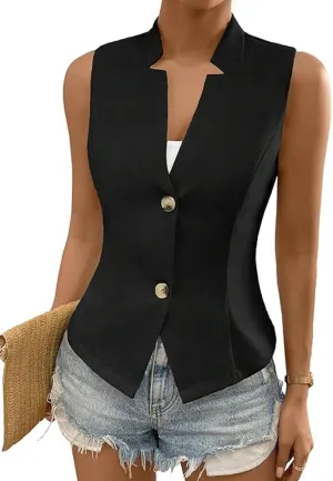 IDEALSANXUN Womens Suit Vest Spring Summer V Neck Sleeveless Blazer Jackets Waistcoat Cardigan Vest tops