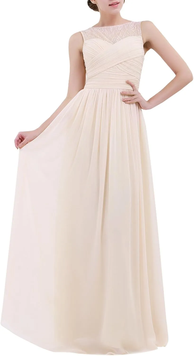 iiniim Women's Chiffon Lace Prom Party Evening Gown Wedding Bridesmaid Long Dress