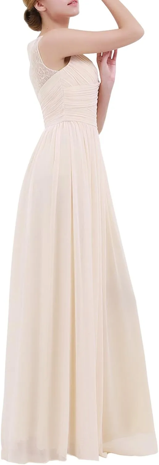 iiniim Women's Chiffon Lace Prom Party Evening Gown Wedding Bridesmaid Long Dress