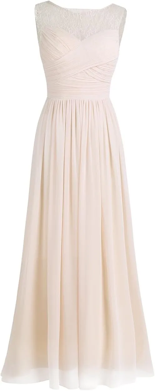 iiniim Women's Chiffon Lace Prom Party Evening Gown Wedding Bridesmaid Long Dress