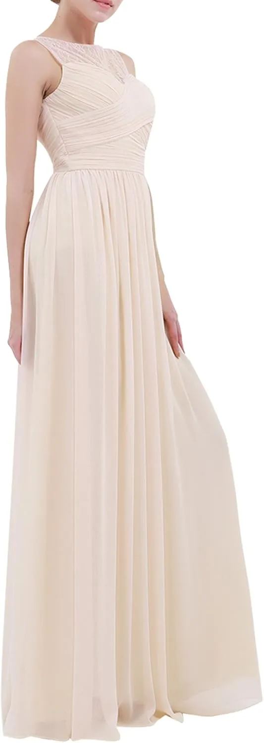 iiniim Women's Chiffon Lace Prom Party Evening Gown Wedding Bridesmaid Long Dress