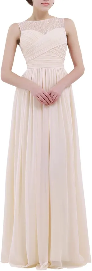 iiniim Women's Chiffon Lace Prom Party Evening Gown Wedding Bridesmaid Long Dress
