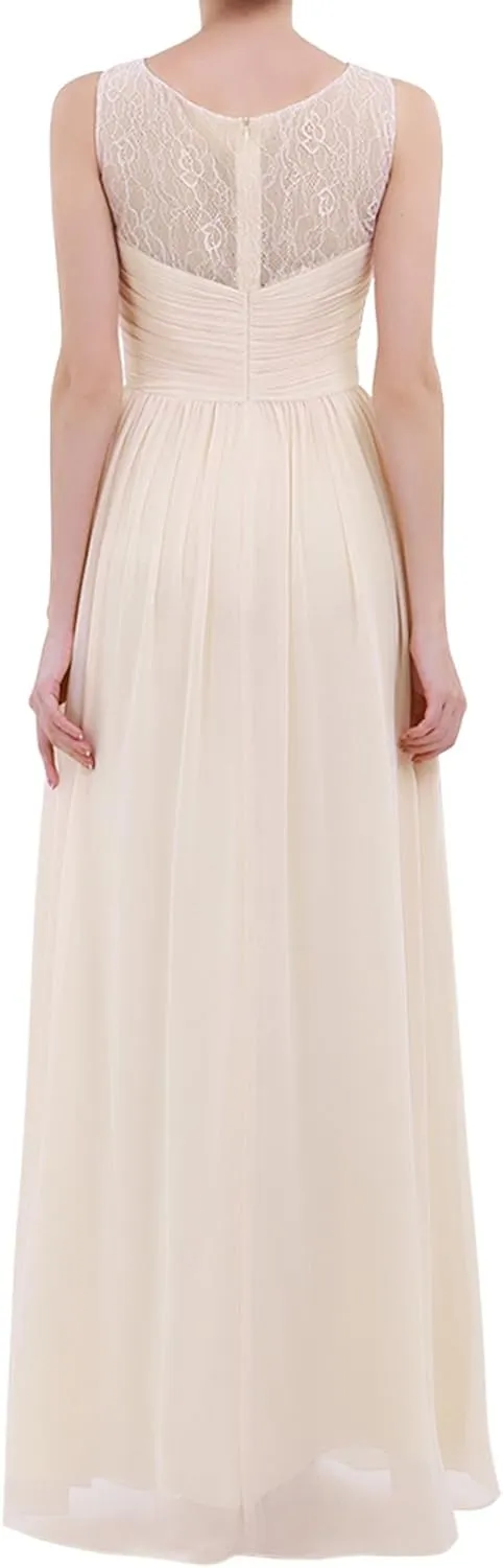 iiniim Women's Chiffon Lace Prom Party Evening Gown Wedding Bridesmaid Long Dress