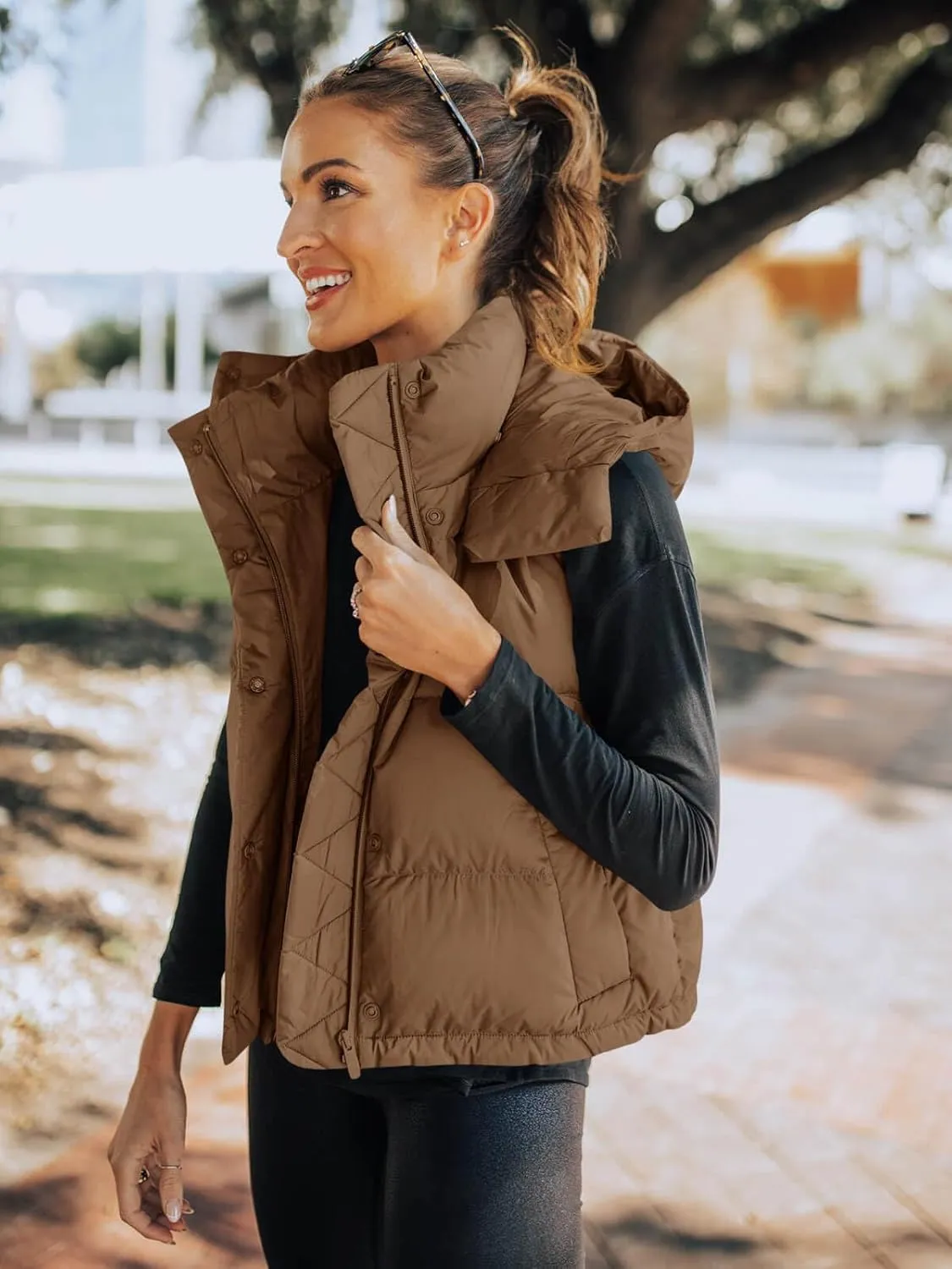 Imily Bela Womens Quilted Puffer Vest Hooded Winter Casual Stand Collar Gilet With Pockets