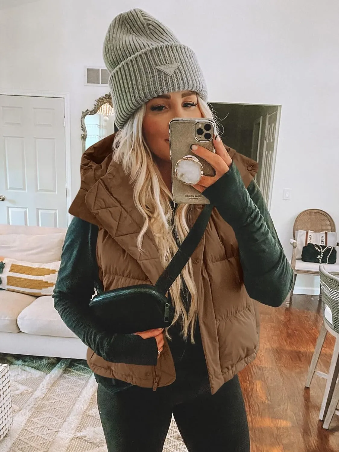Imily Bela Womens Quilted Puffer Vest Hooded Winter Casual Stand Collar Gilet With Pockets
