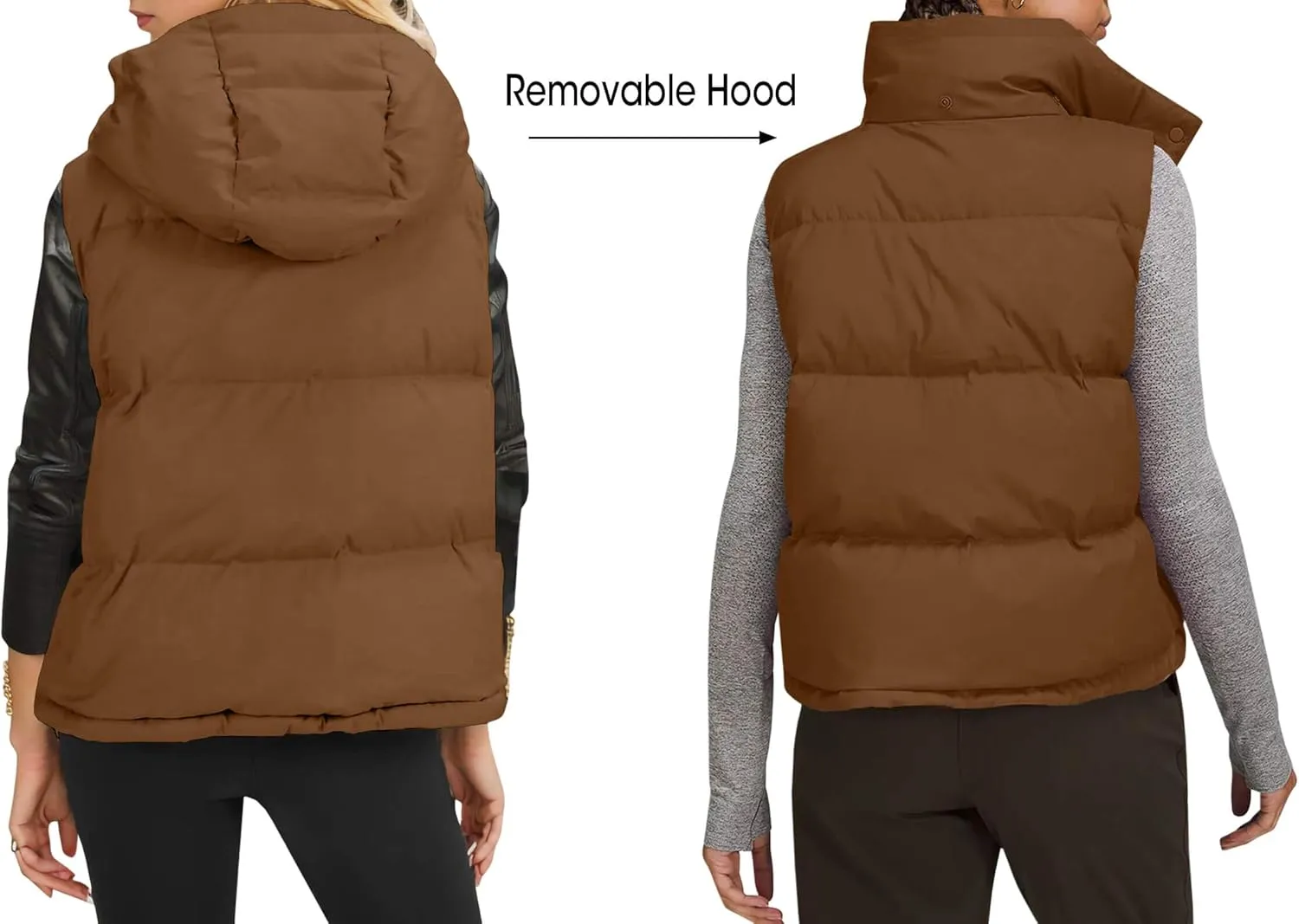 Imily Bela Womens Quilted Puffer Vest Hooded Winter Casual Stand Collar Gilet With Pockets