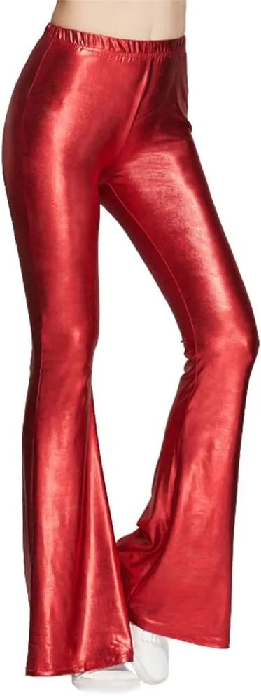 IWEMEK Women Shiny Metallic Bell Bottom Bootcut Palazzo Leggings 70s Disco Wide Leg Pants High Waist Dance Yoga Trousers