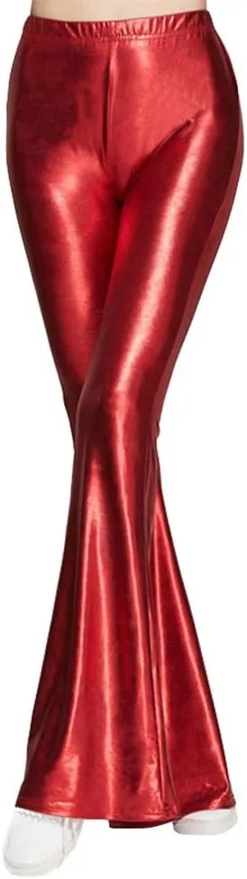 IWEMEK Women Shiny Metallic Bell Bottom Bootcut Palazzo Leggings 70s Disco Wide Leg Pants High Waist Dance Yoga Trousers