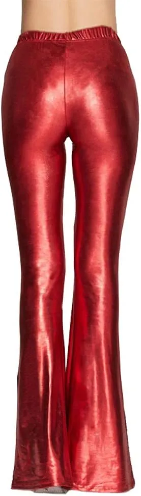 IWEMEK Women Shiny Metallic Bell Bottom Bootcut Palazzo Leggings 70s Disco Wide Leg Pants High Waist Dance Yoga Trousers
