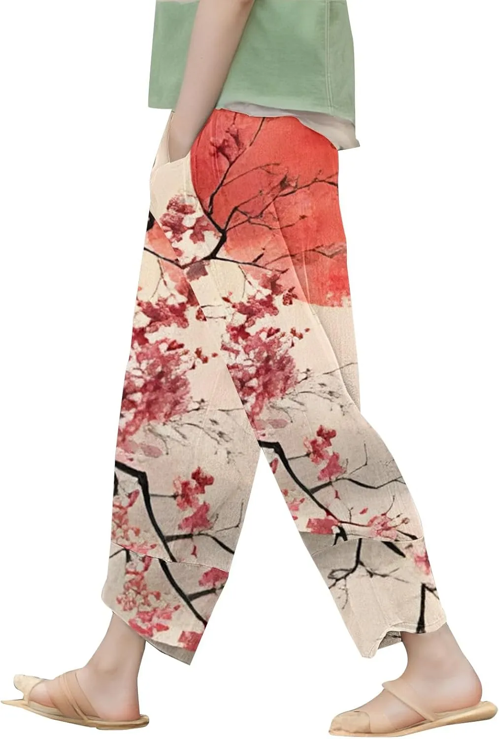Japanese Wige Leg Pants for Women Artist Linen Pants Womens Pants Summer Baggy Cropped Trouser with
