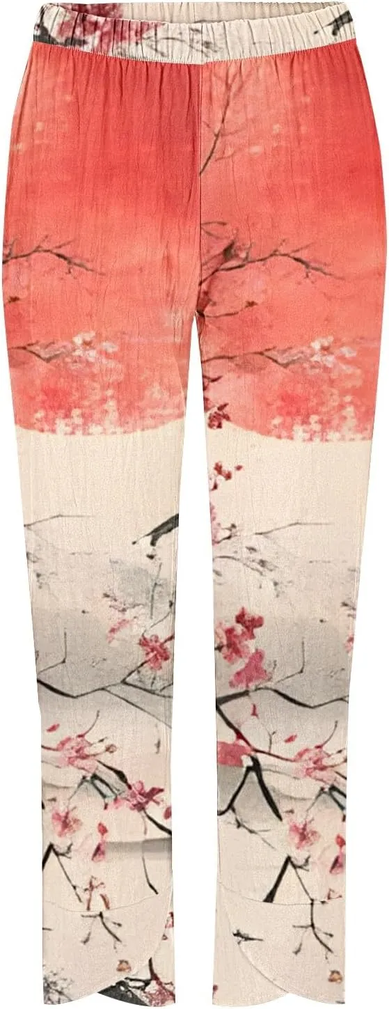 Japanese Wige Leg Pants for Women Artist Linen Pants Womens Pants Summer Baggy Cropped Trouser with