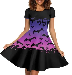 JEOCODY Women Gothic Dress Short Sleeve Crew Neck Halloween Costume Size S-4XL
