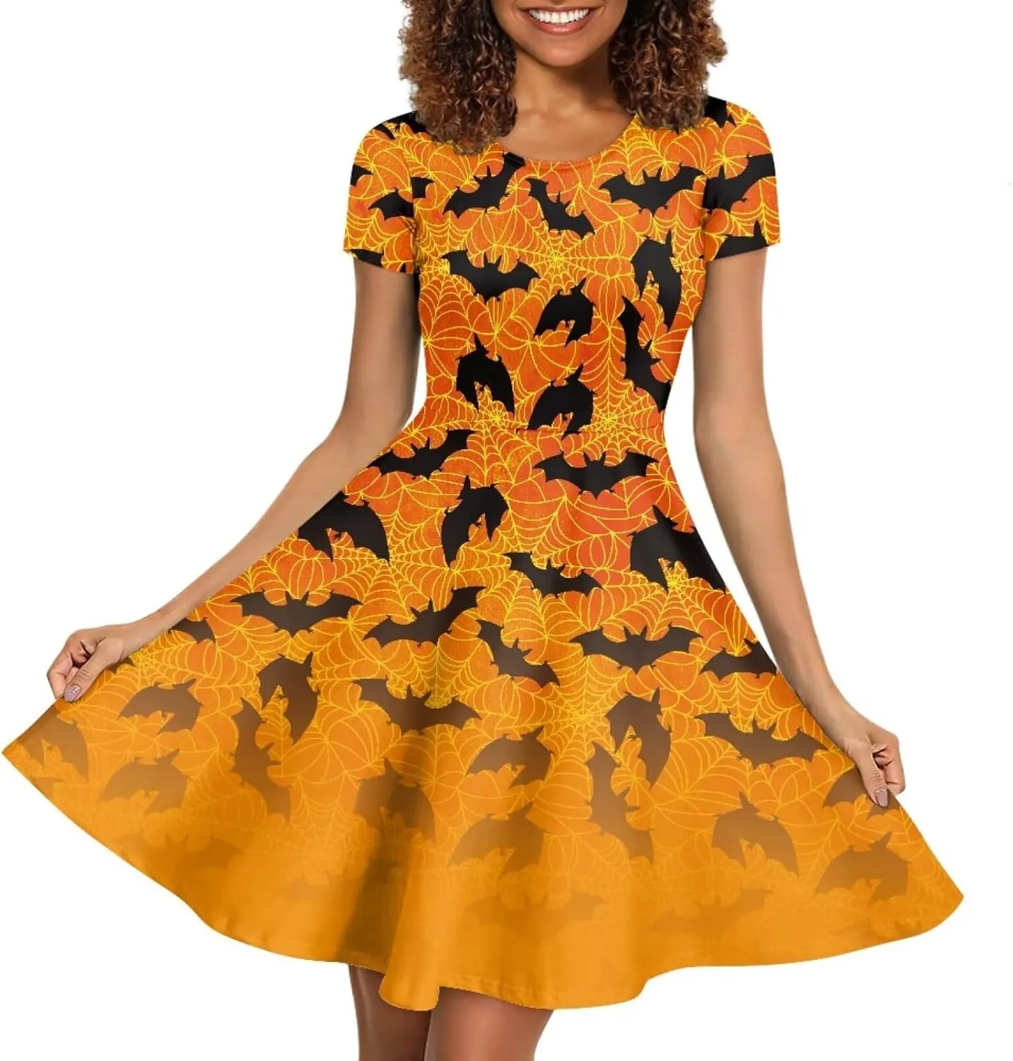 JEOCODY Women Gothic Dress Short Sleeve Crew Neck Halloween Costume Size S-4XL