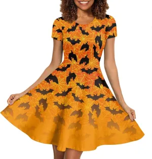 JEOCODY Women Gothic Dress Short Sleeve Crew Neck Halloween Costume Size S-4XL