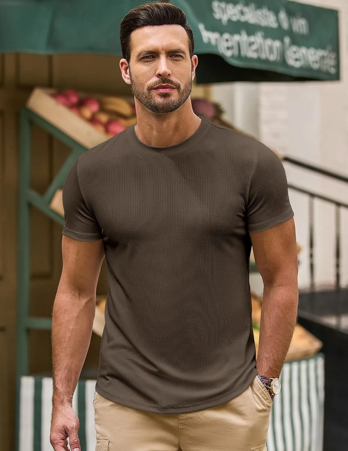 JMIERR Mens Short Sleeve T Shirt Summer Muscle Slim Fitted Crewneck Longline Tees Shirts for Gym Workout