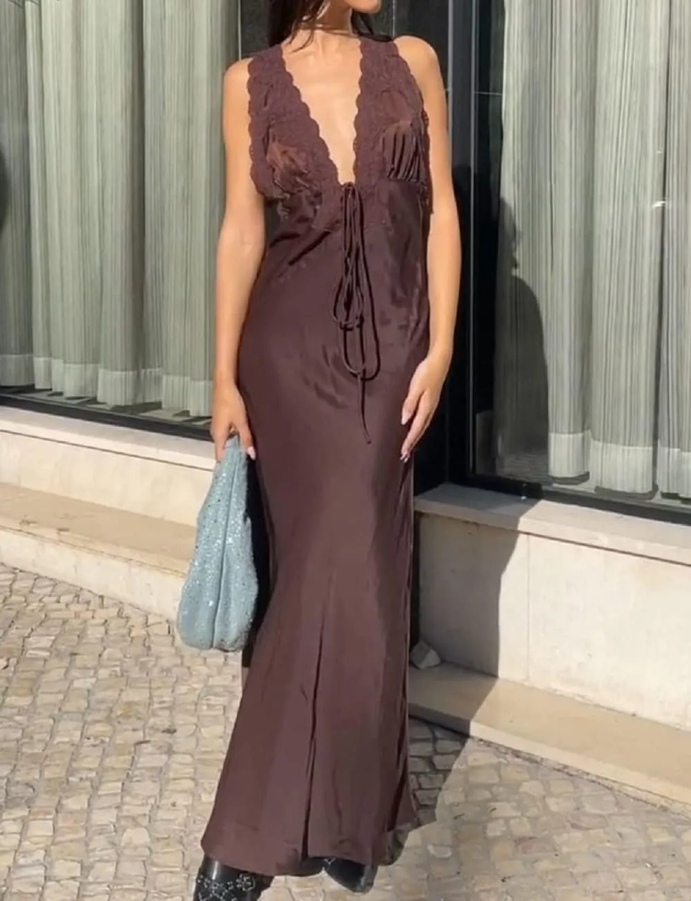 Juakoso Women Y2K Floral Printed Maxi Dress V Neck Backless Long Dress Sleeveless Going Out Sundress Summer Beachwear