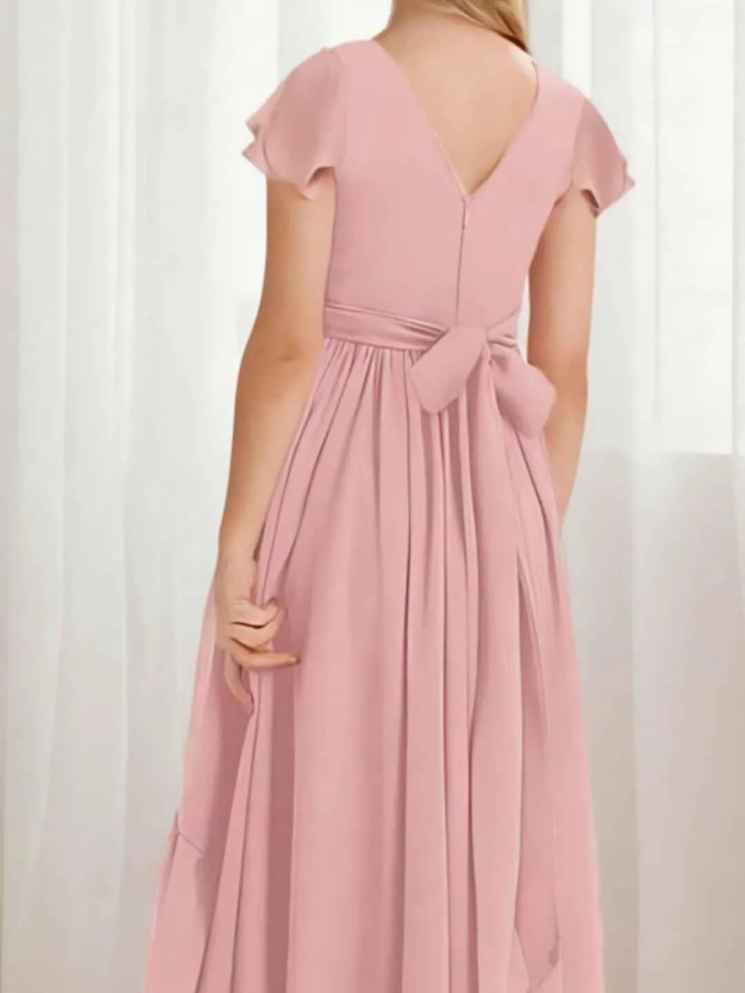 Junior Bridesmaid Dress for Wedding Chiffon Short Sleeve A Line High Low Flower Girl Dresses for Kids