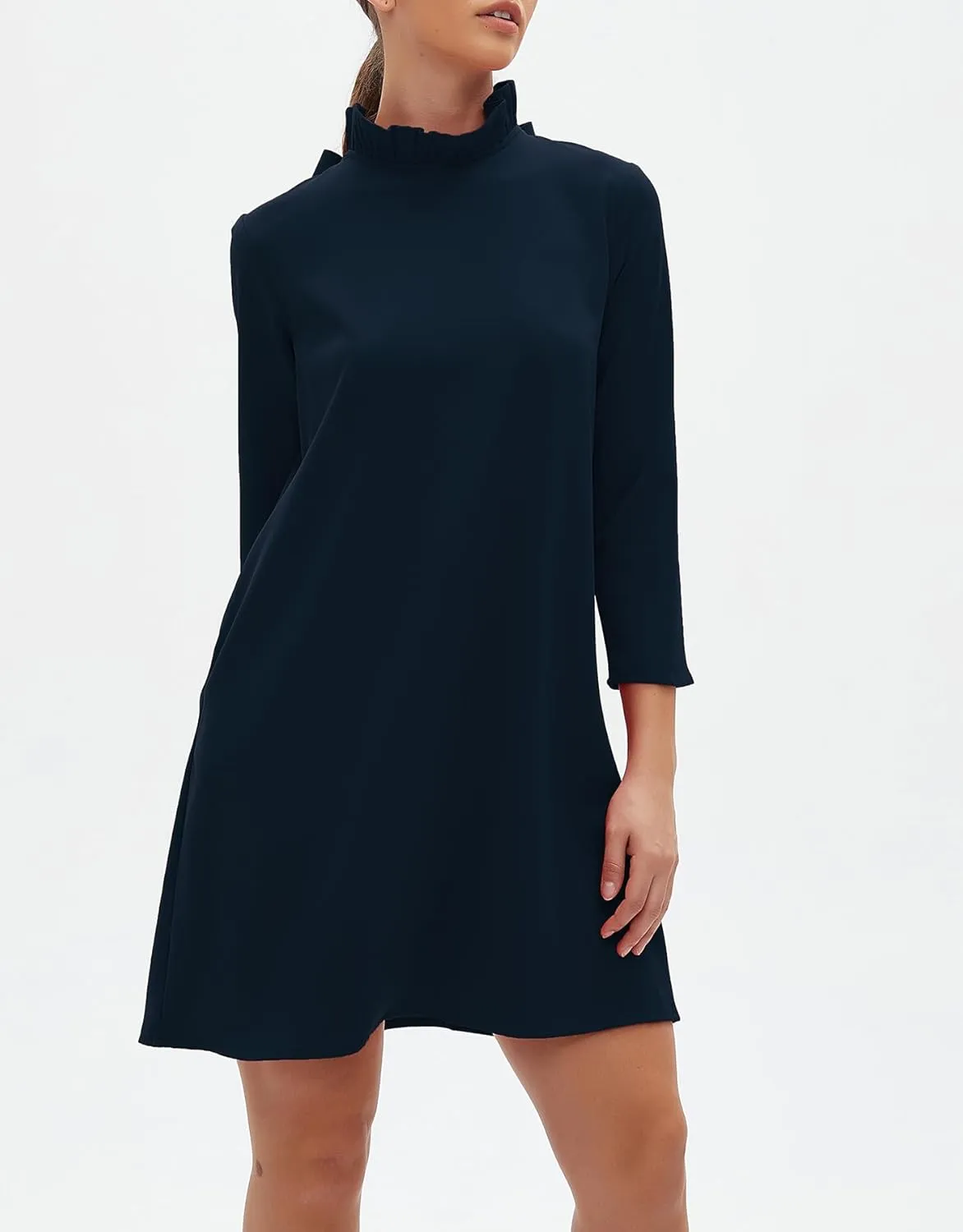 Kedera Women's Fall Bow Tie Dress Casual Mini Dress Ruffle Mock Neck Long Sleeve Dress Swing Elegant Shift Dress