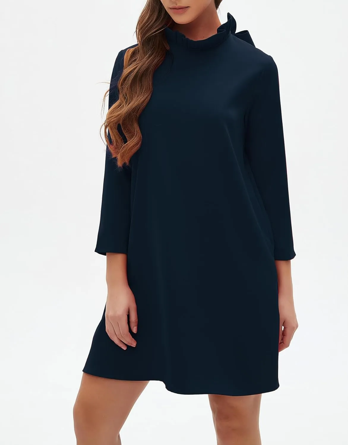 Kedera Women's Fall Bow Tie Dress Casual Mini Dress Ruffle Mock Neck Long Sleeve Dress Swing Elegant Shift Dress