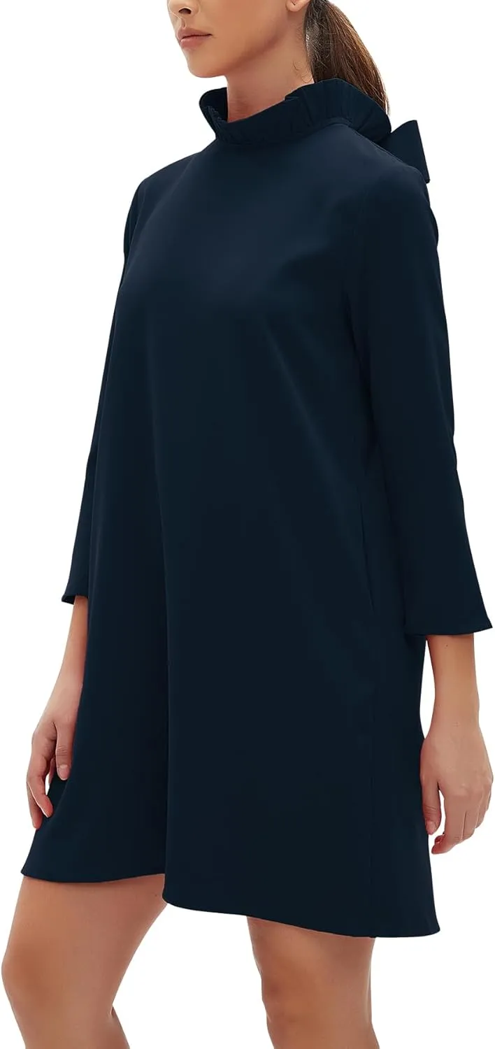 Kedera Women's Fall Bow Tie Dress Casual Mini Dress Ruffle Mock Neck Long Sleeve Dress Swing Elegant Shift Dress