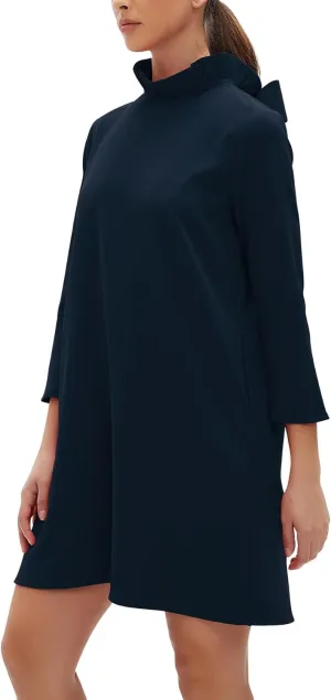 Kedera Women's Fall Bow Tie Dress Casual Mini Dress Ruffle Mock Neck Long Sleeve Dress Swing Elegant Shift Dress