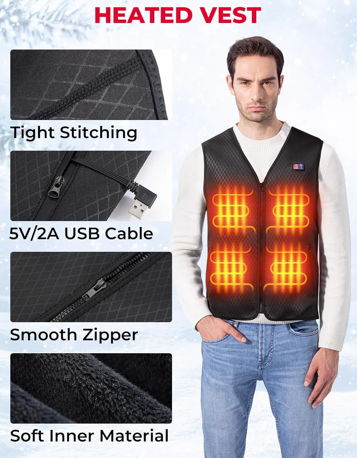 KEMIMOTO Heated Vest for Men, Electric Warming Vest for Hunting & Winter Sports (Battery Not Included)