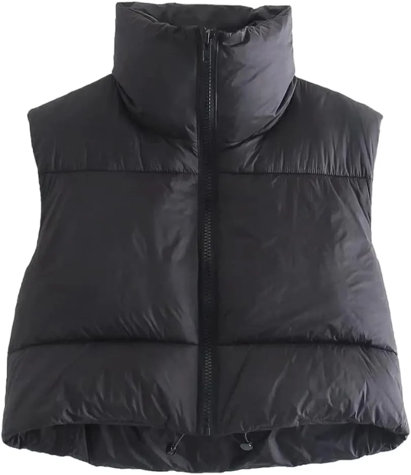KEOMUD Women's Winter Crop Vest Lightweight Sleeveless Warm Outerwear Puffer Vest Padded Gilet
