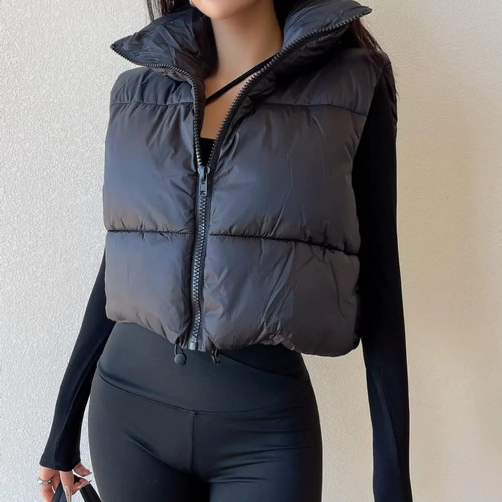 KEOMUD Women's Winter Crop Vest Lightweight Sleeveless Warm Outerwear Puffer Vest Padded Gilet