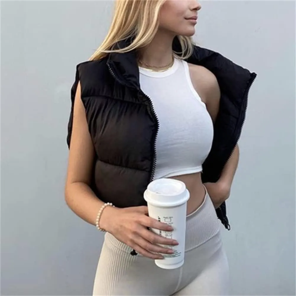 KEOMUD Women's Winter Crop Vest Lightweight Sleeveless Warm Outerwear Puffer Vest Padded Gilet
