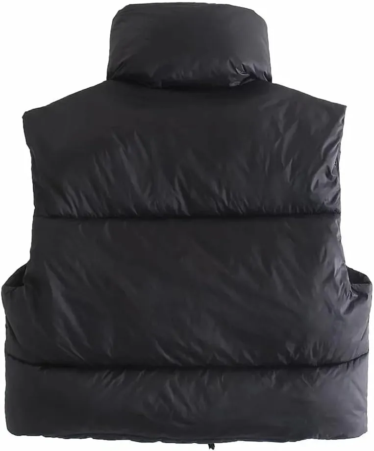 KEOMUD Women's Winter Crop Vest Lightweight Sleeveless Warm Outerwear Puffer Vest Padded Gilet