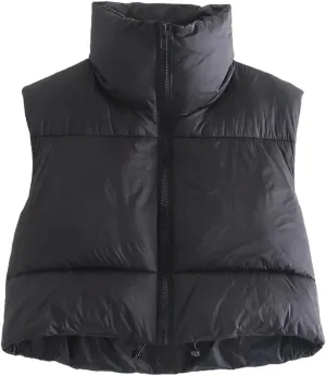 KEOMUD Women's Winter Crop Vest Lightweight Sleeveless Warm Outerwear Puffer Vest Padded Gilet