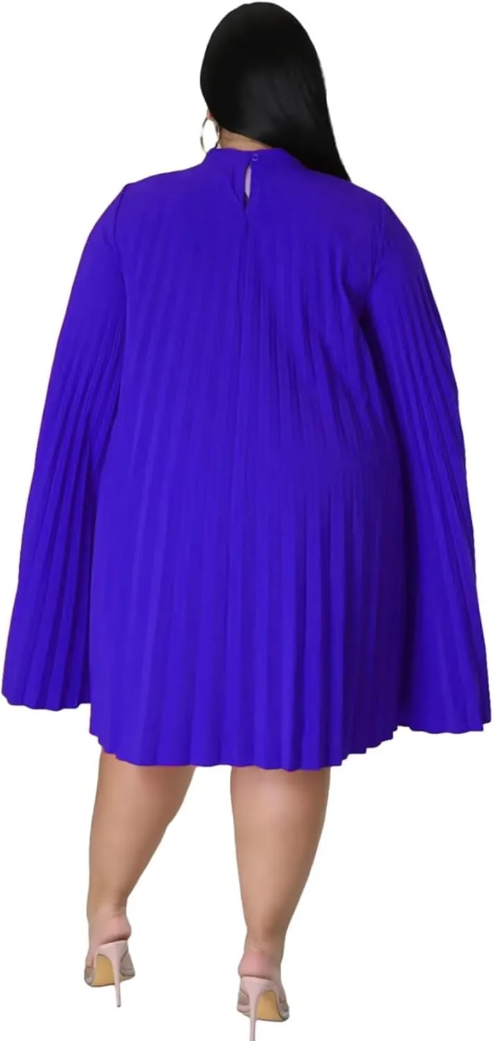 KEYUFANG Womens Plus Size Cape Sleeve Elegant Loose Pleated Short Dress for Cocktail Party