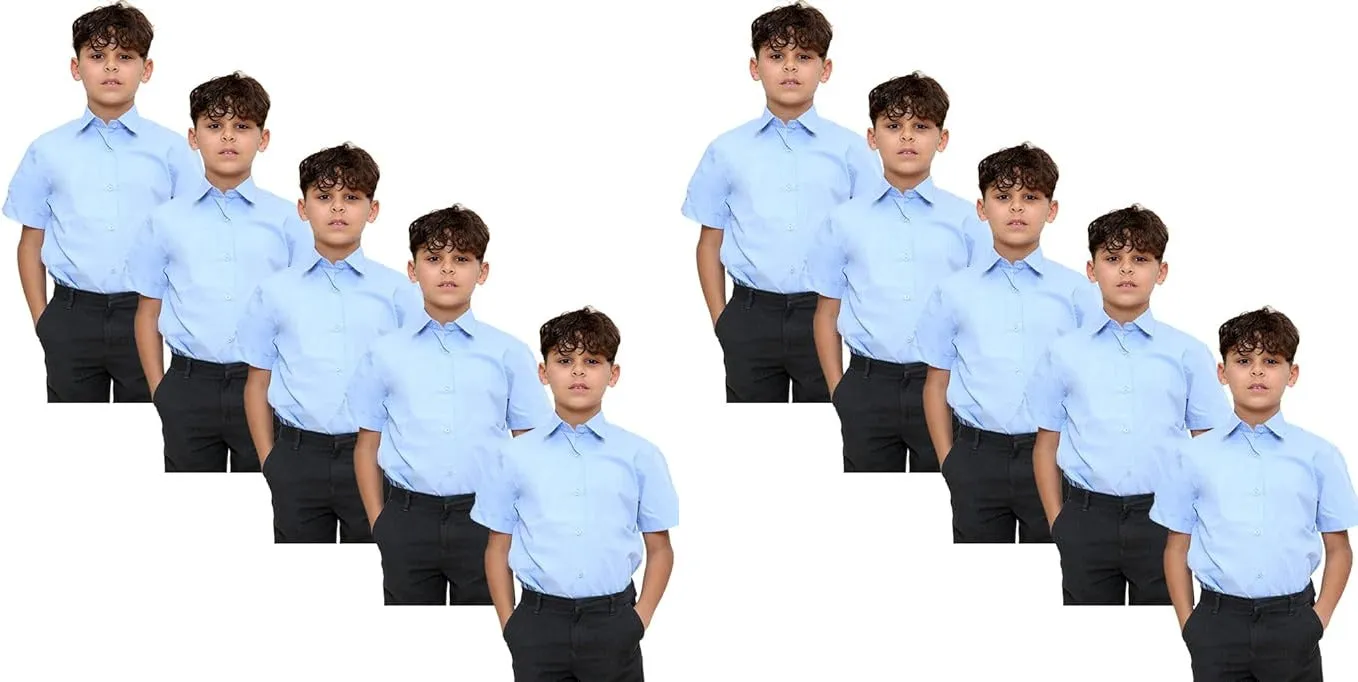KHIM Kids Boys Pack of 10 Full Sleeve Half Sleeve School Shirts Plain White Sky Blue Dress Shirts 5-16 Years
