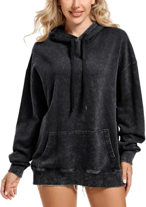 KIEKIECOO Oversized Hoodie for Women Loose Fit Blank Cotton Comfort Color Pullover Plain Basic Acid Wash Hooded Sweatshirt