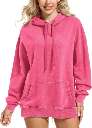 KIEKIECOO Oversized Hoodie for Women Loose Fit Blank Cotton Comfort Color Pullover Plain Basic Acid Wash Hooded Sweatshirt