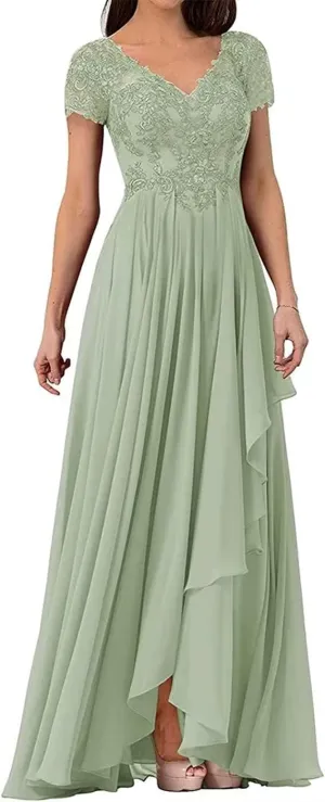 Lace Appliques Mother of The Bride Dress Wedding Guests Dresses for Women V Neck Long Chiffon Formal Evening Party Gowns