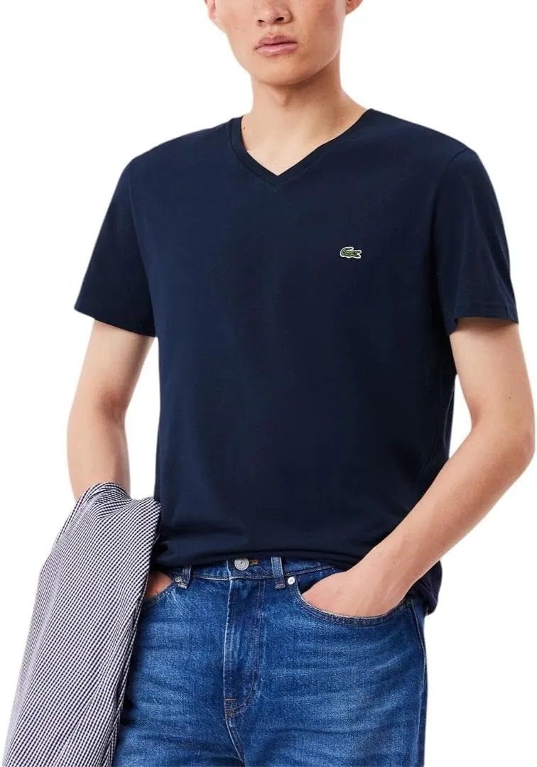 Lacoste Men's Short Sleeve V-Neck Pima Cotton Jersey T-Shirt